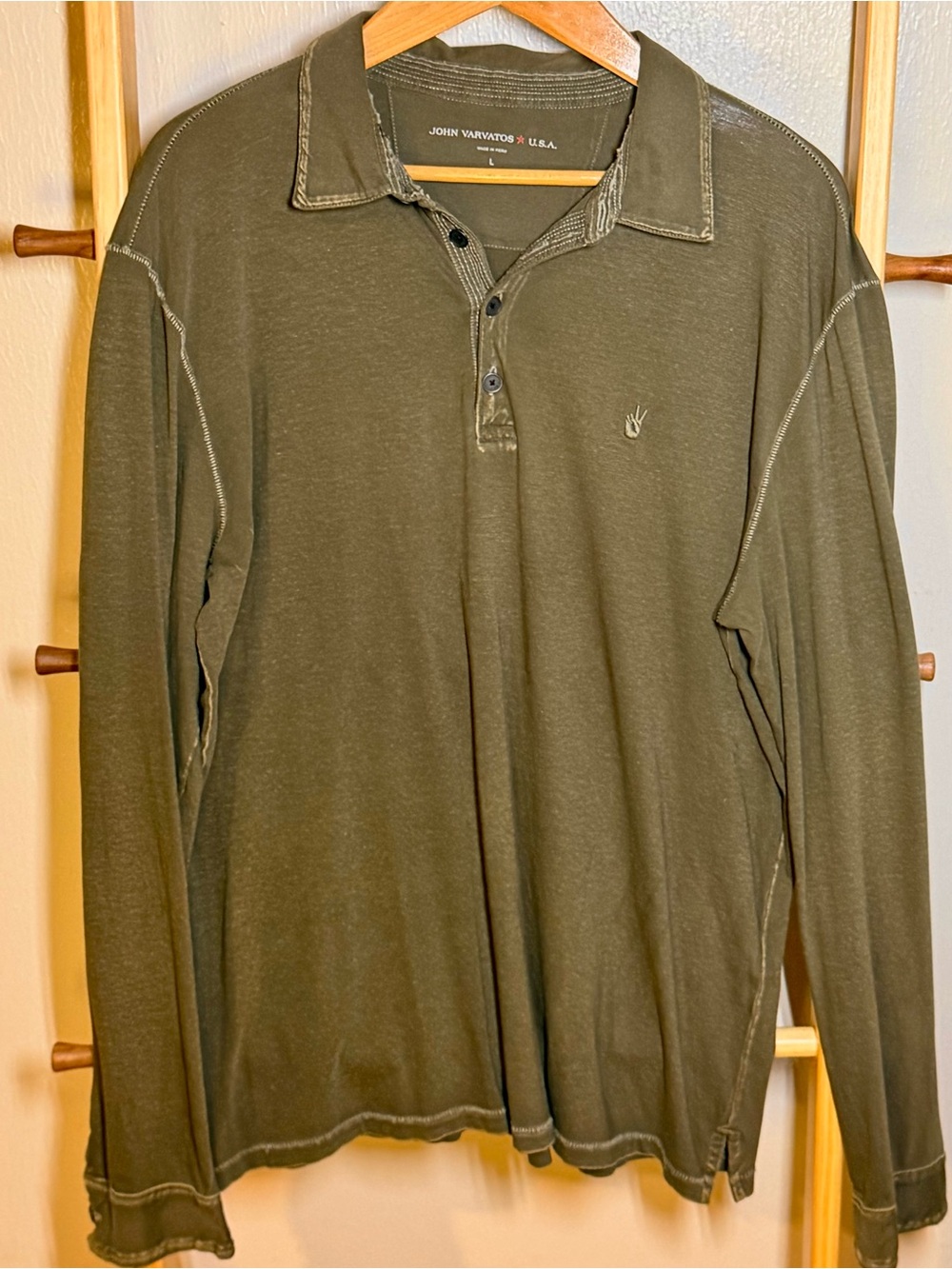 John Varvatos Olive Green Long Sleeve Polo